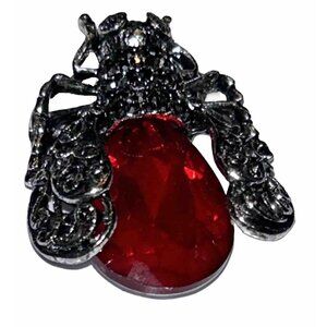 Vtg Broach Huge Bee Beatle Insect Red Glass Goth Y2K Pendant Pin Heavy Filagree